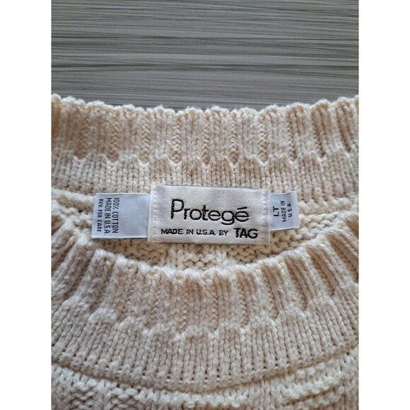 Vtg Protege Men's L Tall Cable Knit Sweater L 100% Cotton Crewneck USA Fisherman - Picture 3 of 8